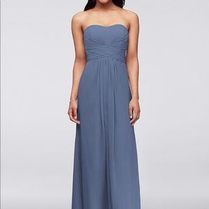 David’s Bridal Chiffon Strapless Dress Steel Blue